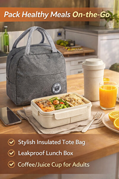 Generic Lunch Box with Coffee Cup/Juice Cup Bento Box 3-Piece Elegant Insulat...