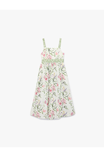 Koton Rochie florală decolteu pătrat cloș cu detaliu de legare la bretele