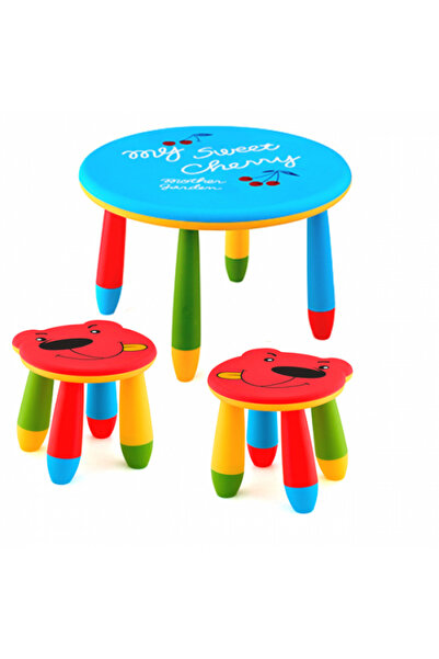 Raki Set mobila copii masa rotunda SLANTE 70 cm culoare albastra cu 2 scaune ...