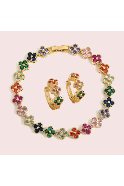 Choice3 gold 2pcs RAKOL Colorful Clover Zircon Bracelet Fashion Charm Gorgeou...