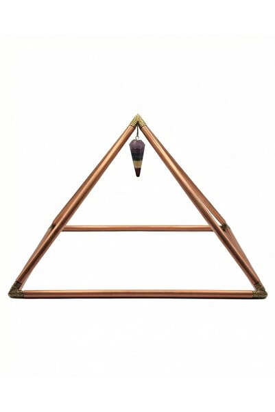 TAKI DERYASI El Yapımı Bakır Doğal Taşlı Ahşap Tabanlı Enerji Piramidi Medita...