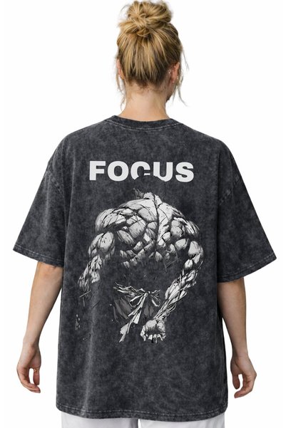 SEVBANO Design Focus Written Gym Bodybuilding Fitness Printed Unisex Oversized Vintage Washed T-Shirt