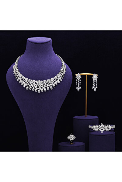 JEWELRY Elegant Women Wedding Jewellery CZ Crystal Bridal Necklace Bracelet a...