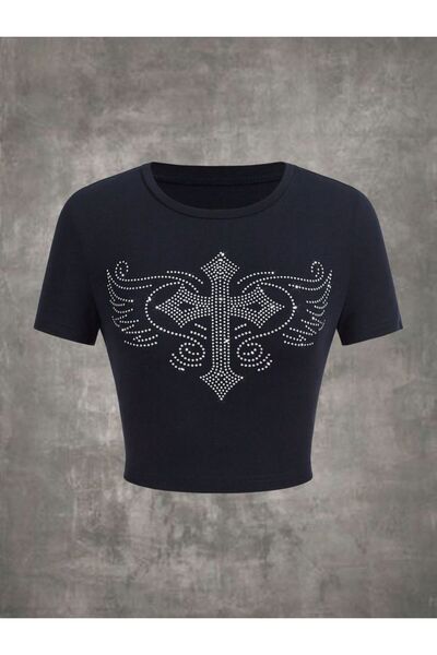 Gofeel Μπλουζάκι Harajuku Y2K Tribal Snake με τύπωμα Μαύρο Κοντό