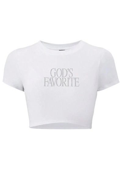 Gofeel Tricou Harajuku Y2K God’s Favorite Written in Glitter Stone cu imprime...