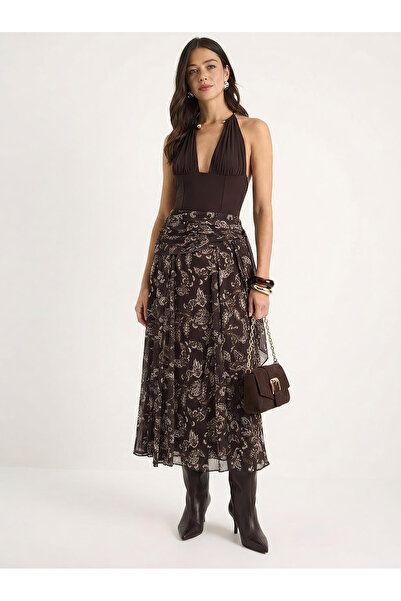 Bianco Lucci Γυναικείο έθνικ σχέδιο Με δέσιμο Με φόδρα Φούστα σιφόν 0944 6028...