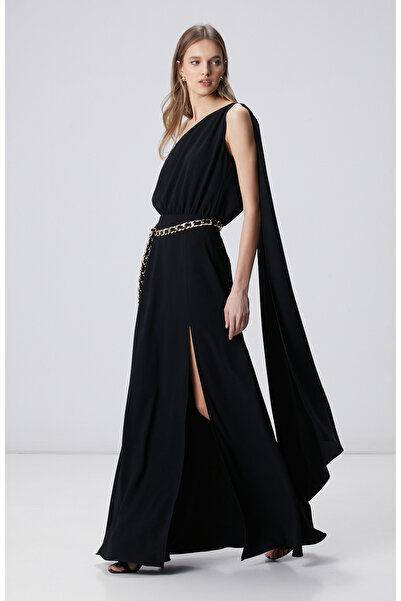 Network Siyah Kemer Aksesuarlı Abiye Elbise