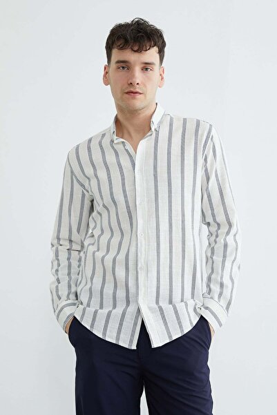 Fulla Moda Prugasto Lan Košulja sa izgledom