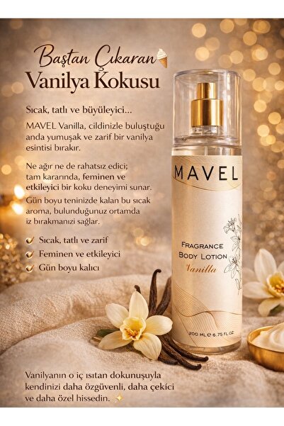 mavelia profesyonel Premium Body Mist Vanilla Women Sprey 200 ml