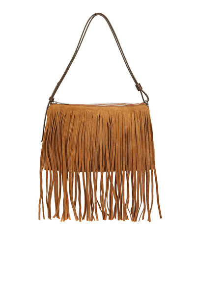 Network Camel Püskül Detaylı Kadın Süet Çanta