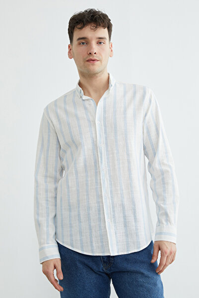 Fulla Moda Prugasto Lan Košulja sa izgledom