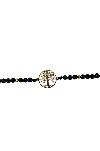 Zephyrs Bijoux Tree of Life Bracelet, Beads and Faceted Onyx in 925 Silver wi...