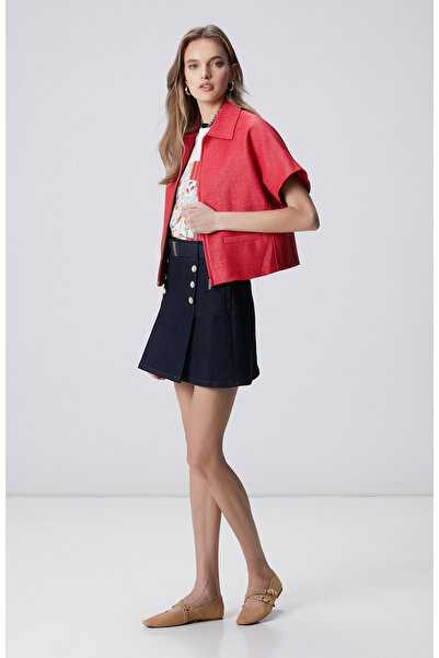 Network Koyu Indigo Mavi Kemer Detaylı Denim Etek