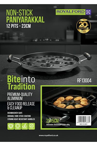 ROYALFORD Traditional Nonstick Panniyarakal RF13004 Paniyaram Appam Pan 23cm ...