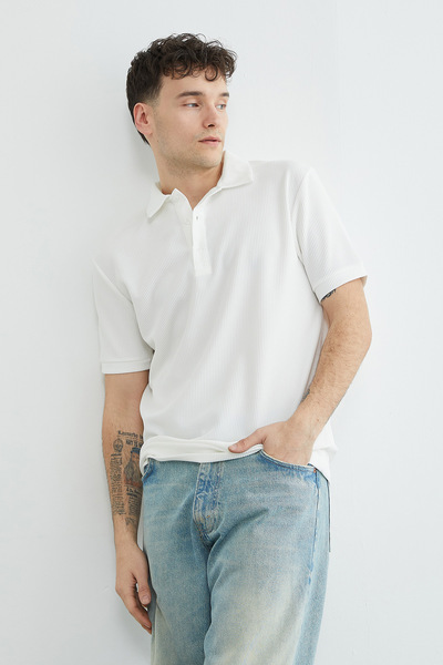 Fulla Moda κοτλέ Κεντημένο μπλουζάκι πόλο με λαιμόκοψη