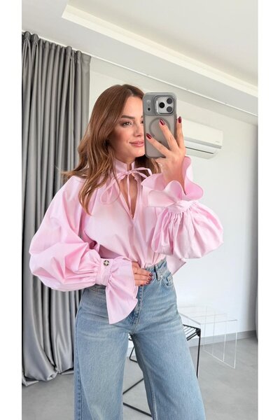 pelin yıldız butik Yakası Bağlamalı Gömlek