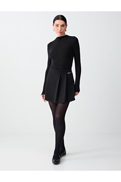 Jimmy Key Black High Waist Straight Cut Knitted Mini Skirt