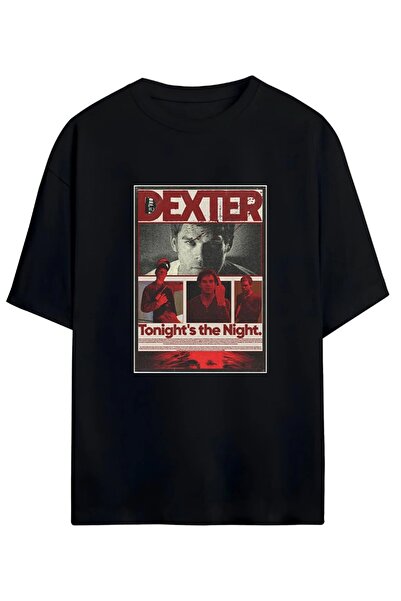Gofeel Unisex Oversize kroj crni Dexter poster detaljan T-shirt