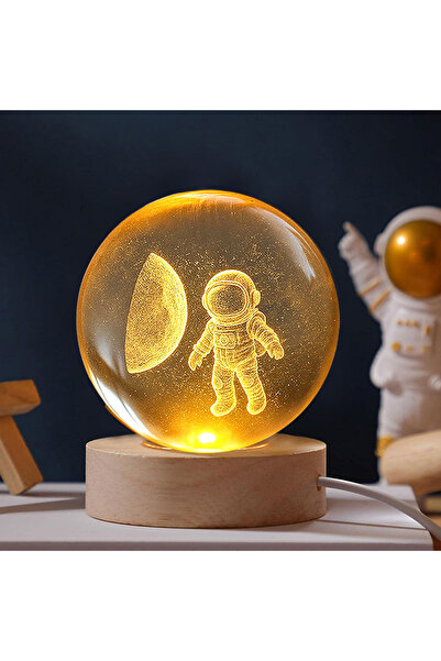 Nobbystar 3D Led Işıklı Astonot Figürlü Ahşap Standlı Cam Küre - Gece Lambası
