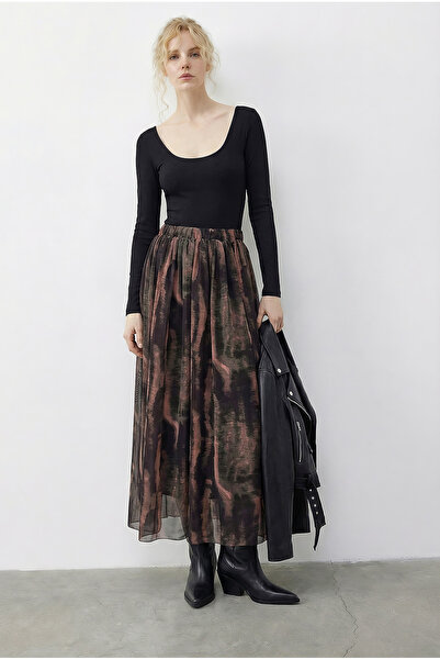 Bianco Lucci Γυναικεία Με σχέδιο ελαστική μέση Με φόδρα μακριά σιφόν φούστα 6...