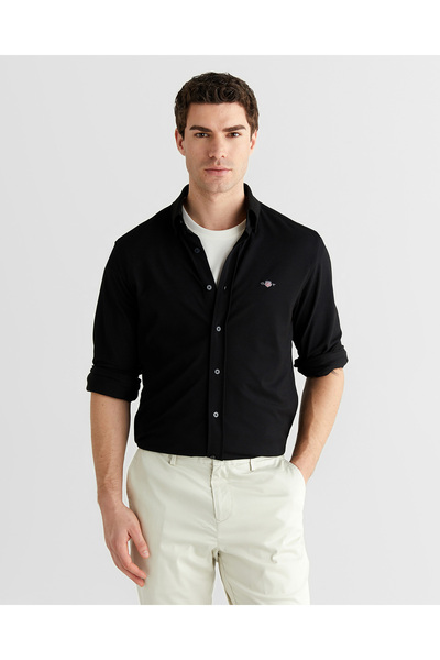 Gant Erkek Siyah Regular Fit Gömlek Yaka Gömlek
