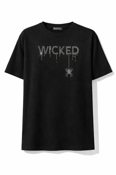 Gofeel Unisex Oversize kroj Zlobni sjaj Sa kamenčićima T-shirt