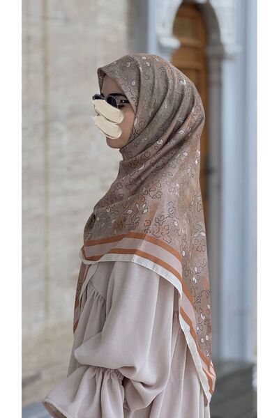 Qalortex Scarf Eșarfă moale din bumbac cu model Minâ - Somon