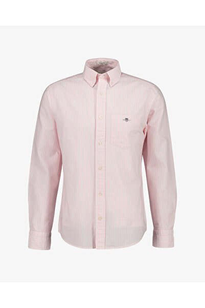 Gant Erkek Pembe Regular Fit Çizgili Logolu Gömlek