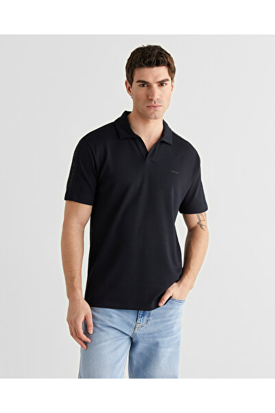 Gant Erkek Siyah Regular Fit Şerit Detaylı Polo Yaka T-Shirt