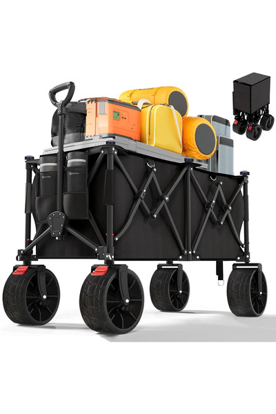 Yoawllty 260L Collapsible Utility Wagon, Heavy Duty Foldable Cart 440lbs Capa...