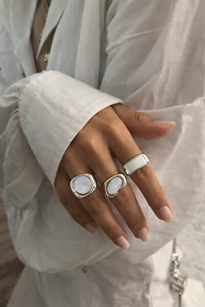 Mope Accessories Zarif Dokunuş Taşlı Çelik Yüzük Seti