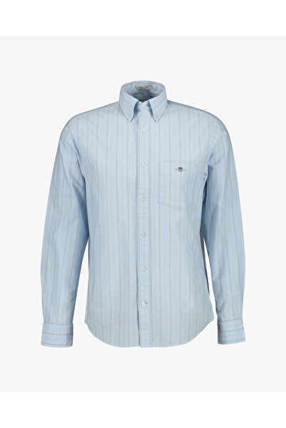 Gant Erkek Mavi Regular Fit Çizgili Logolu Gömlek