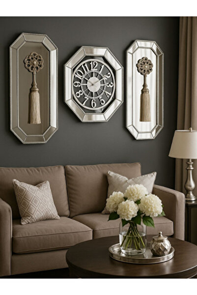DoraHomeDekor üçlü dekoratif ayna ve saat seti