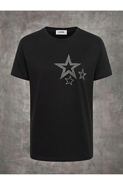 Gofeel Μπλουζάκι Unisex oversized Black Star με λαμπερές πέτρες