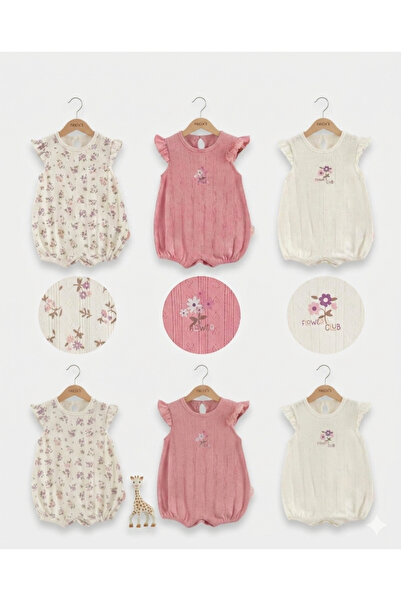 Primula Studio %100 Pamuklu Fırfırlı Kız Bebek Şort Tulum 3'lü- Lilu 0-6 Ay O...