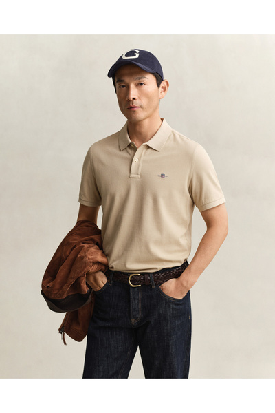 Gant Erkek Bej Regular Fit Logolu Polo Yaka T-Shirt
