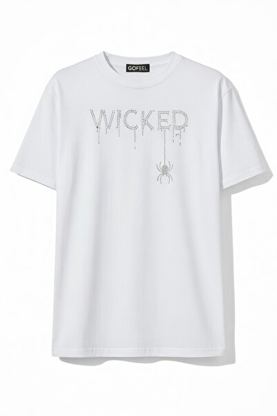 Gofeel Μπλουζάκι Unisex oversized Λευκό Wicked Glitter Rhinestone