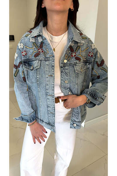 BİRCANÇİL Μπουφάν Pollana Blue Snow Wash με Λεπτομέρεια Κεντημένης Χάντρας D ...