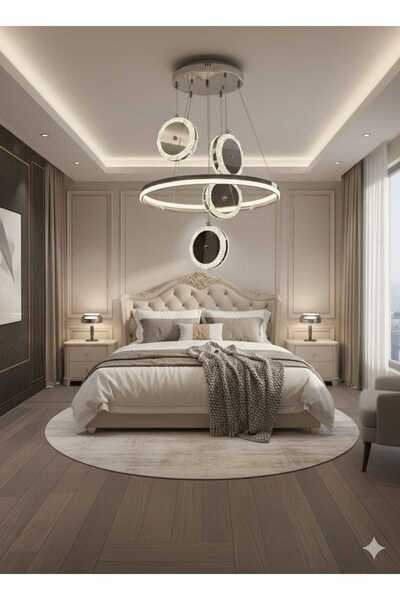 CanAydınlatma Krom 4'Lü Çift Çember Halka Sarkıt 3 Renk LED Modern Avize (Bey...