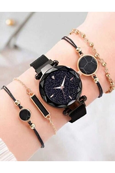 SOKI Set Cadou Elegant Femei Ceas Negru + Brățări Lux Fashion Accesorii