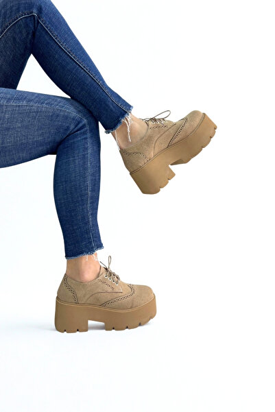 inizio Beige Suede Thick Sole Loafers P9093