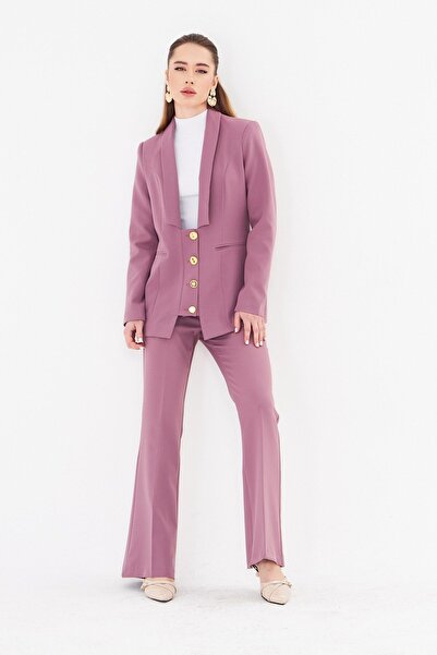 LOVELF 4 Farklı Gold Düğmeli Şal Yaka Takım Gül Kurusu