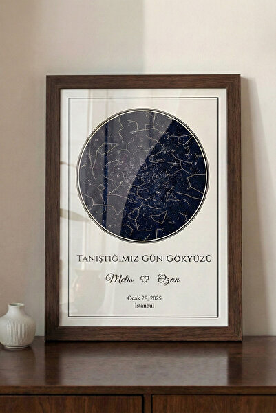 Pura Morena Kişiye Özel Yıldız Haritası Cam Tablo Minimalist Lacivert Romanti...