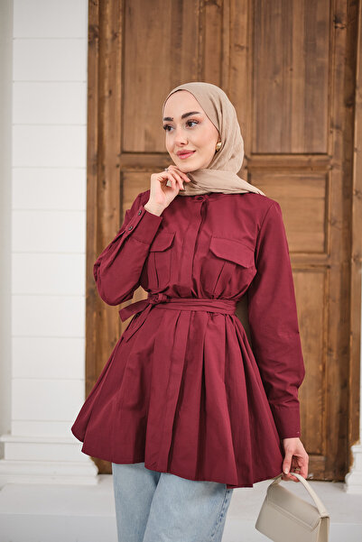 LOCCO Ženska košulja sa dvostrukim džepovima, skrivenim gumbima i strukom Na ...