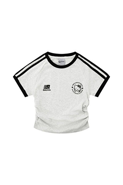 Gofeel Hello Kitty Desenli Büzgü Detaylı Kısa Kemer Boy Crop (Gri Olan gönder...