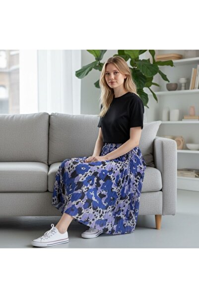 GÖMLEK GALERİSİ Patterned Elastic Waist Chiffon Woven Digital Print Women's S...