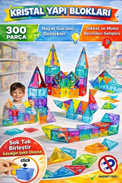 YILDIRIM OYUNCAK Eğitici Kristal Yapı Blokları Kristal Puzzle 300 Parça Şeffa...