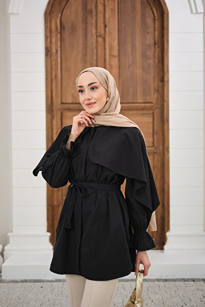 LOCCO Cămașă de damă cu detalii tip pelerină, neagră