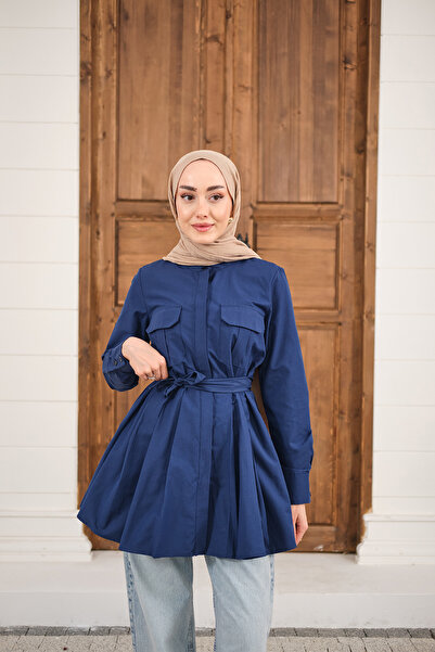 LOCCO Ženska košulja sa dvostrukim džepovima i skrivenim dugmadima u struku N...