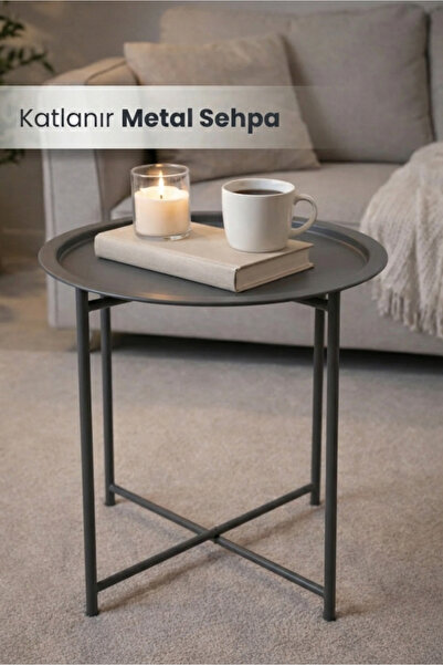 Orvila Katlanır Tepsili Metal Sehpa Çok Amaçlı Çıkarılabilir Tepsili Sehpa